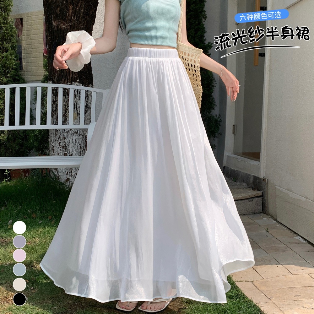 Slim A-line summer skirt elegant elastic waist long dress