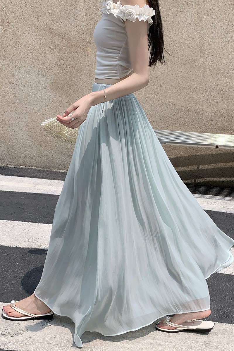 Slim A-line summer skirt elegant elastic waist long dress