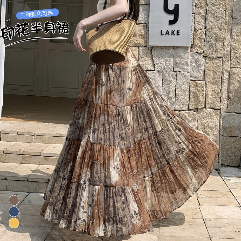 Slim chiffon skirt cake fold long dress for women
