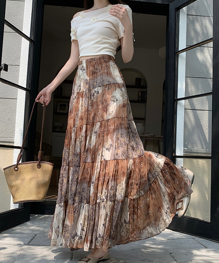 Slim chiffon skirt cake fold long dress for women