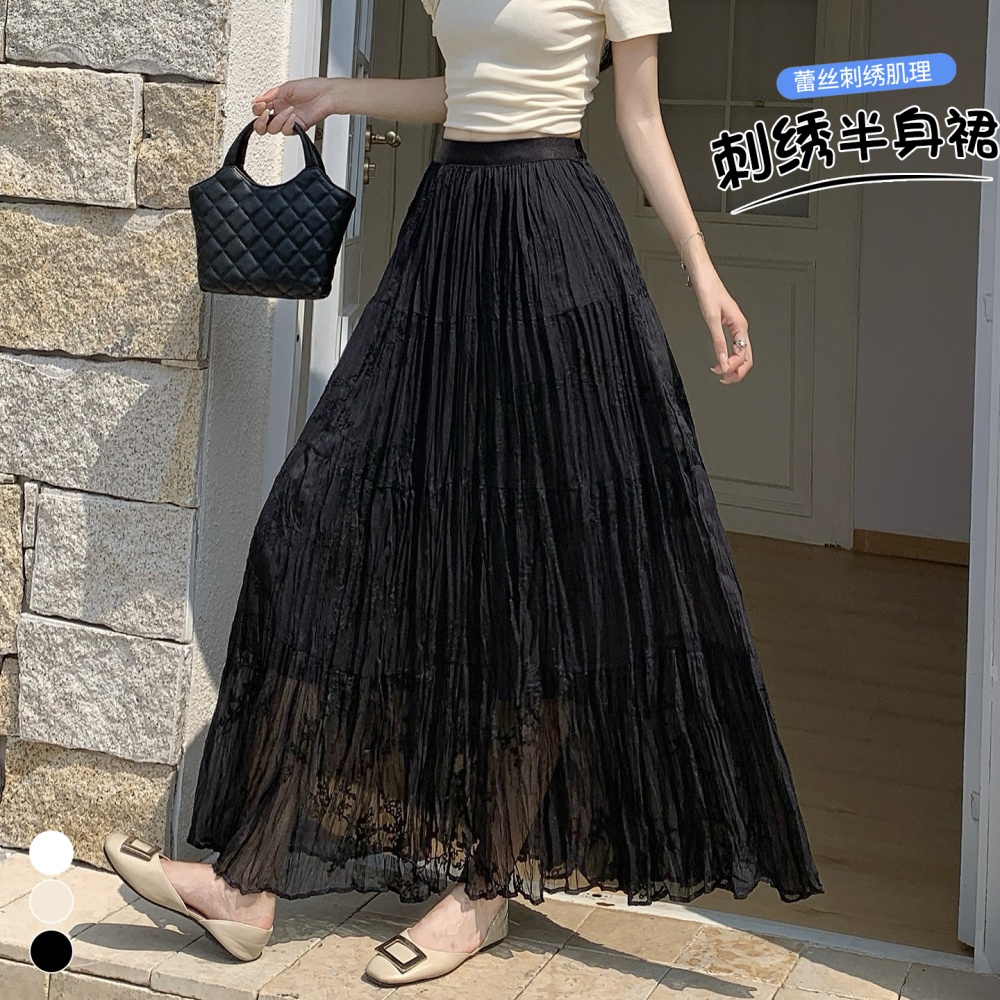 Cake pleated long dress high waist skirt for women