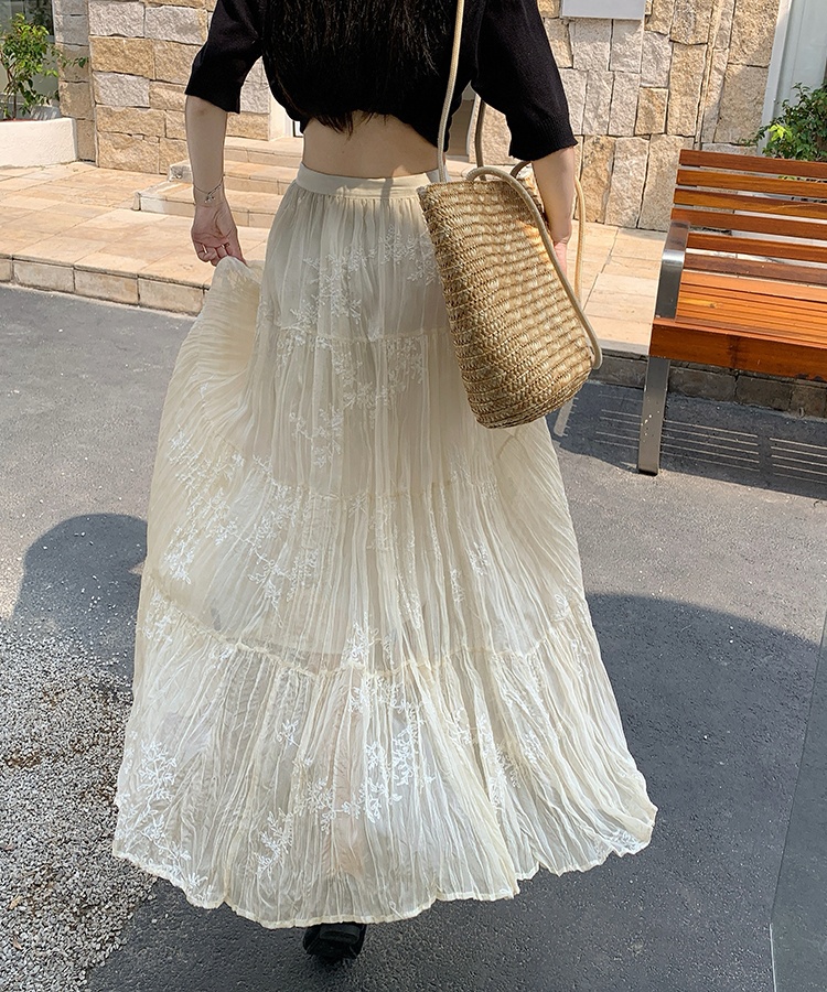 Cake pleated long dress high waist skirt for women