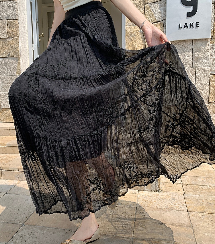 Cake pleated long dress high waist skirt for women
