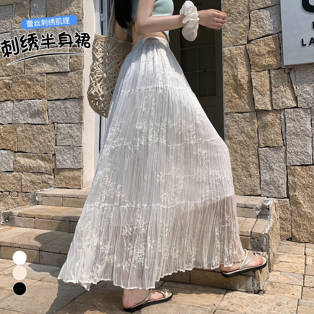 Cake pleated long dress high waist skirt for women