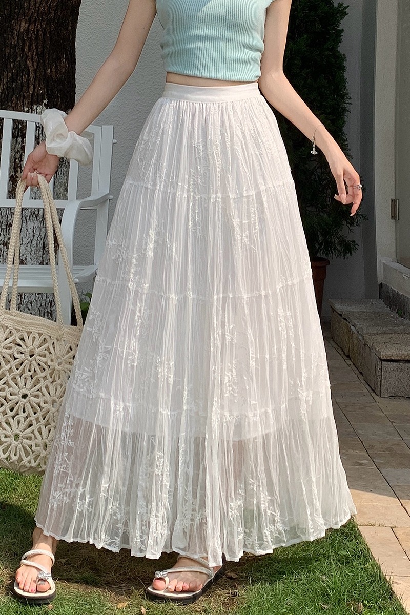 Cake pleated long dress high waist skirt for women