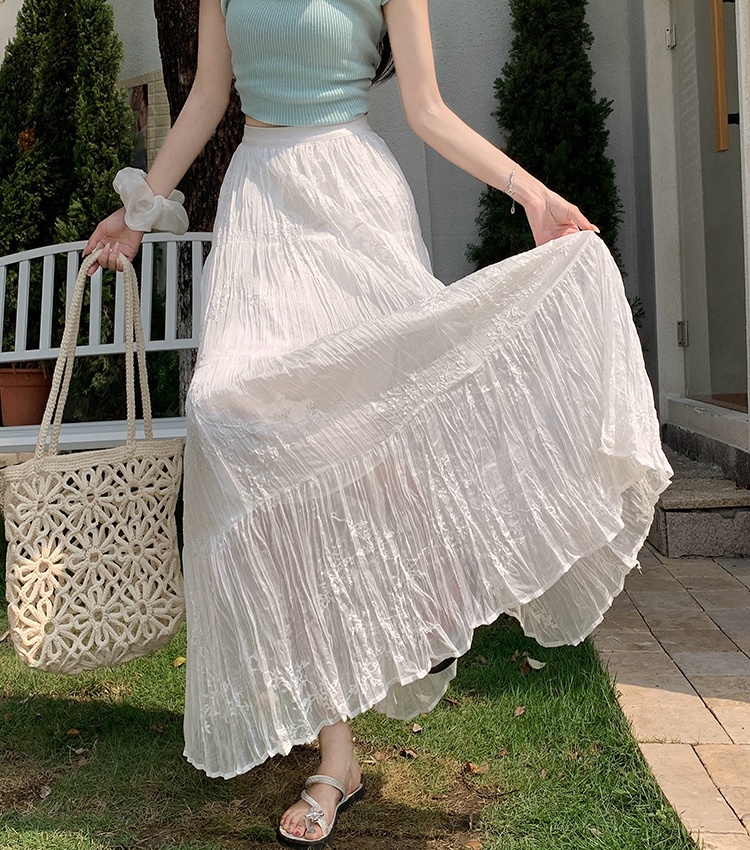 Cake pleated long dress high waist skirt for women