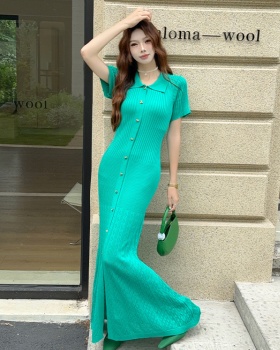 Ladies mermaid summer long dress chanelstyle lapel dress