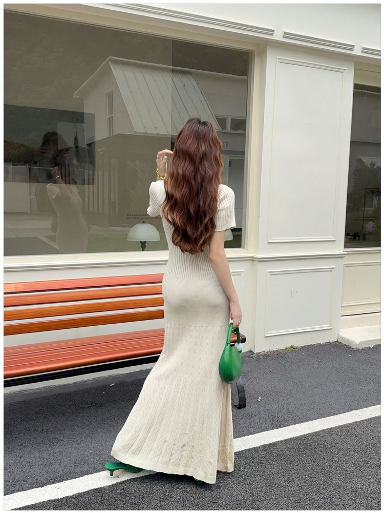 Ladies mermaid summer long dress chanelstyle lapel dress