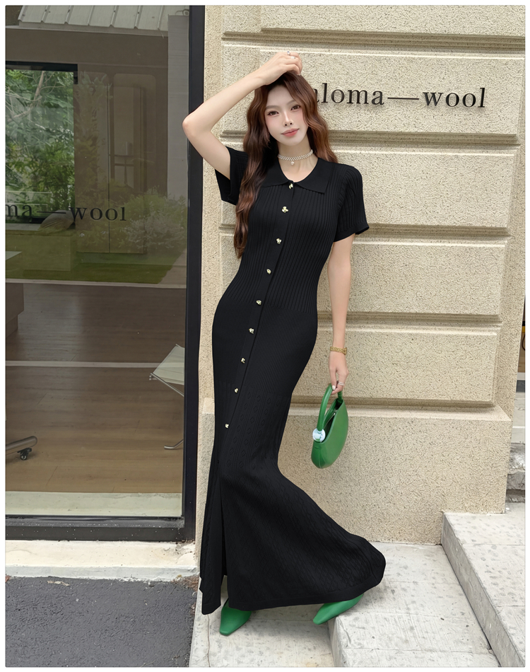 Ladies mermaid summer long dress chanelstyle lapel dress
