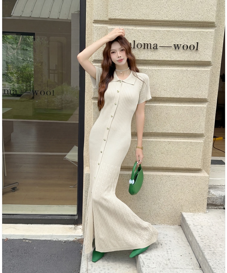Ladies mermaid summer long dress chanelstyle lapel dress