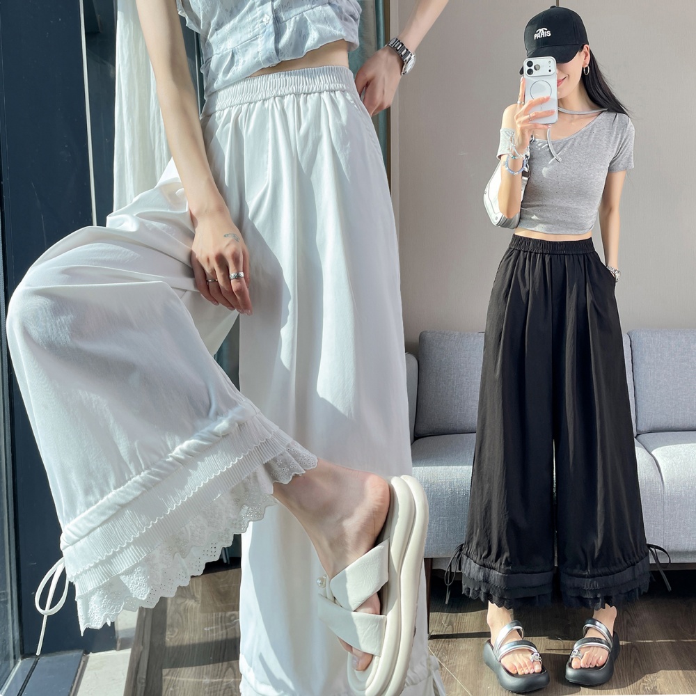 High waist wide leg pants ice silk pants for women