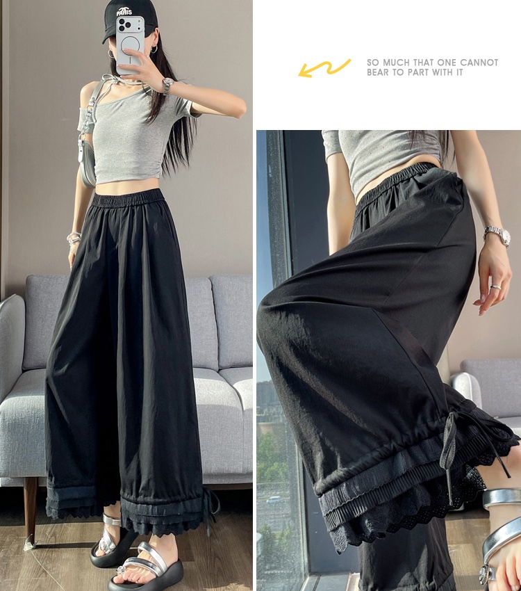 High waist wide leg pants ice silk pants for women