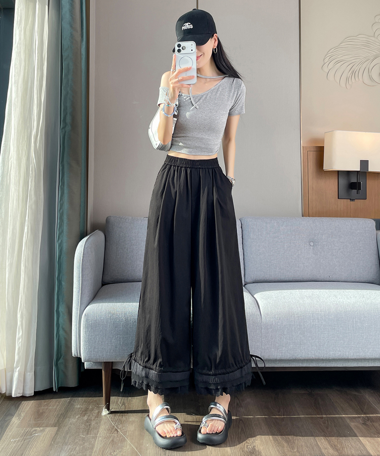 High waist wide leg pants ice silk pants for women