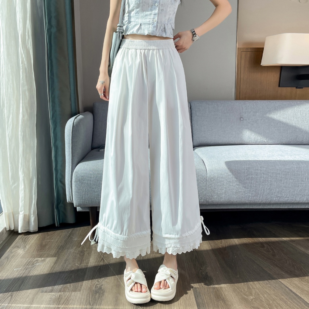 High waist wide leg pants ice silk pants for women