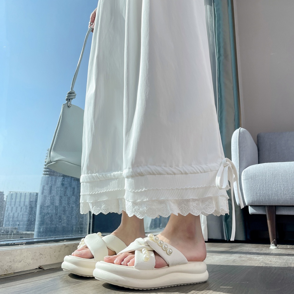 High waist wide leg pants ice silk pants for women