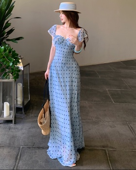 Printing France style lace sling blooming retro dress