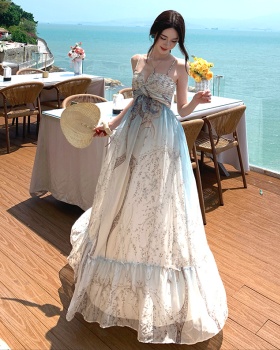 Long printing spring and summer sleeveless dress