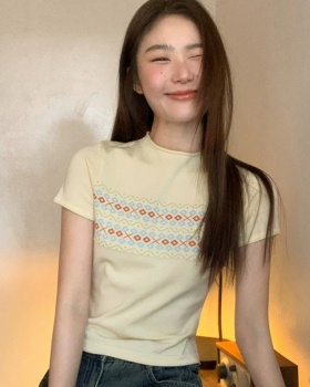 Slim jacquard tops summer knitted T-shirt for women