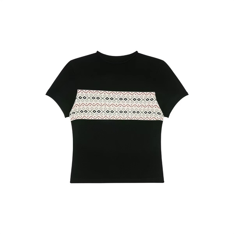 Slim jacquard tops summer knitted T-shirt for women
