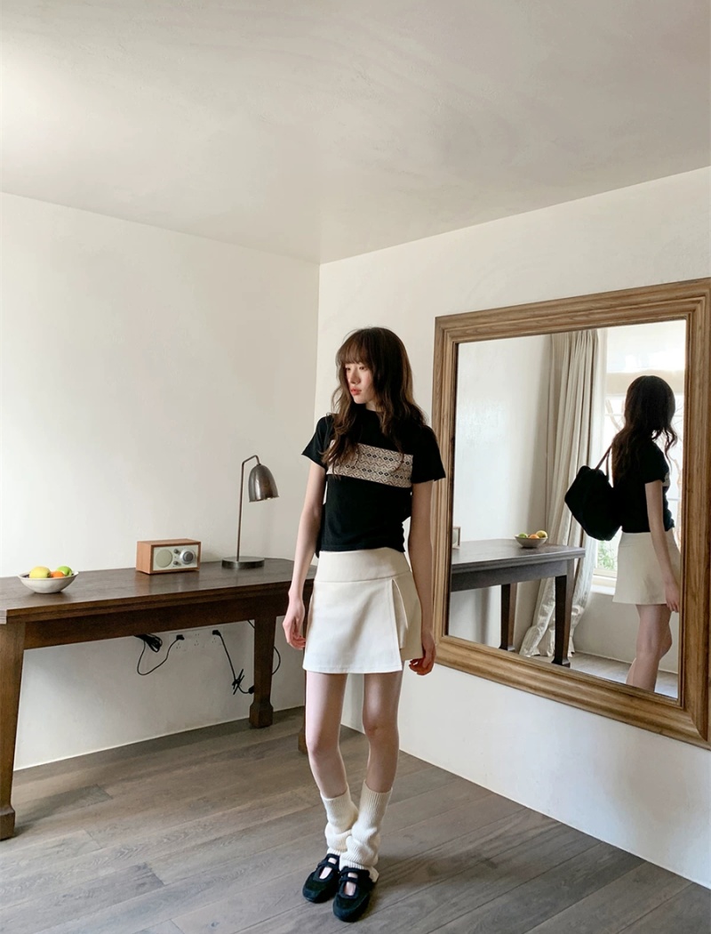 Slim jacquard tops summer knitted T-shirt for women