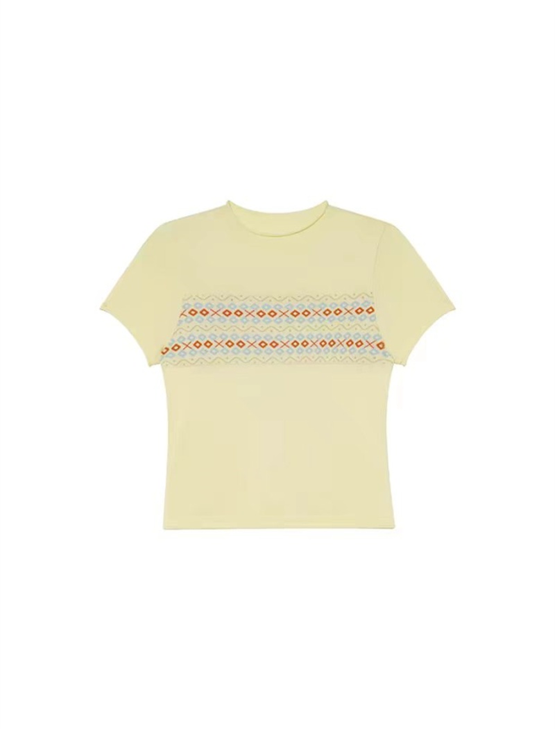 Slim jacquard tops summer knitted T-shirt for women