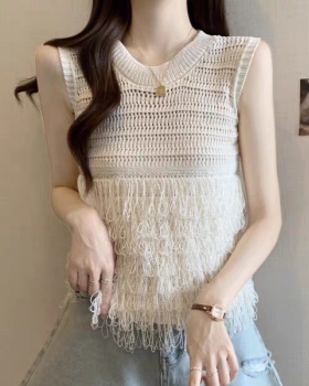 Tassels sleeveless waistcoat knitted fashion tops