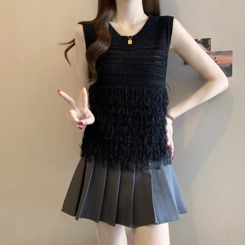Tassels sleeveless waistcoat knitted fashion tops