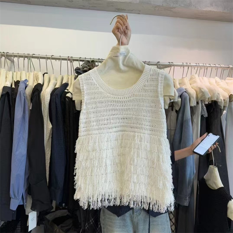 Tassels sleeveless waistcoat knitted fashion tops