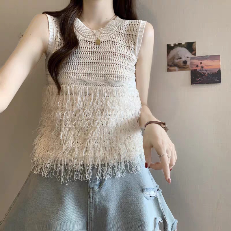 Tassels sleeveless waistcoat knitted fashion tops