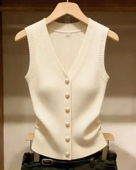 Sleeveless all-match tops single-breasted sweater for women