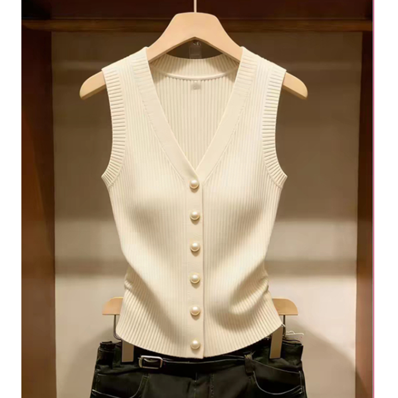 Sleeveless all-match tops single-breasted sweater for women