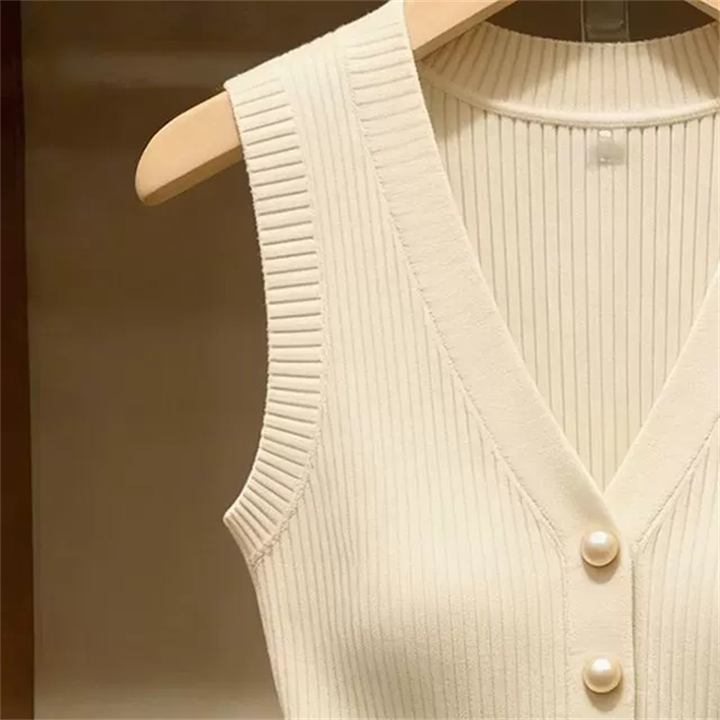 Sleeveless all-match tops single-breasted sweater for women