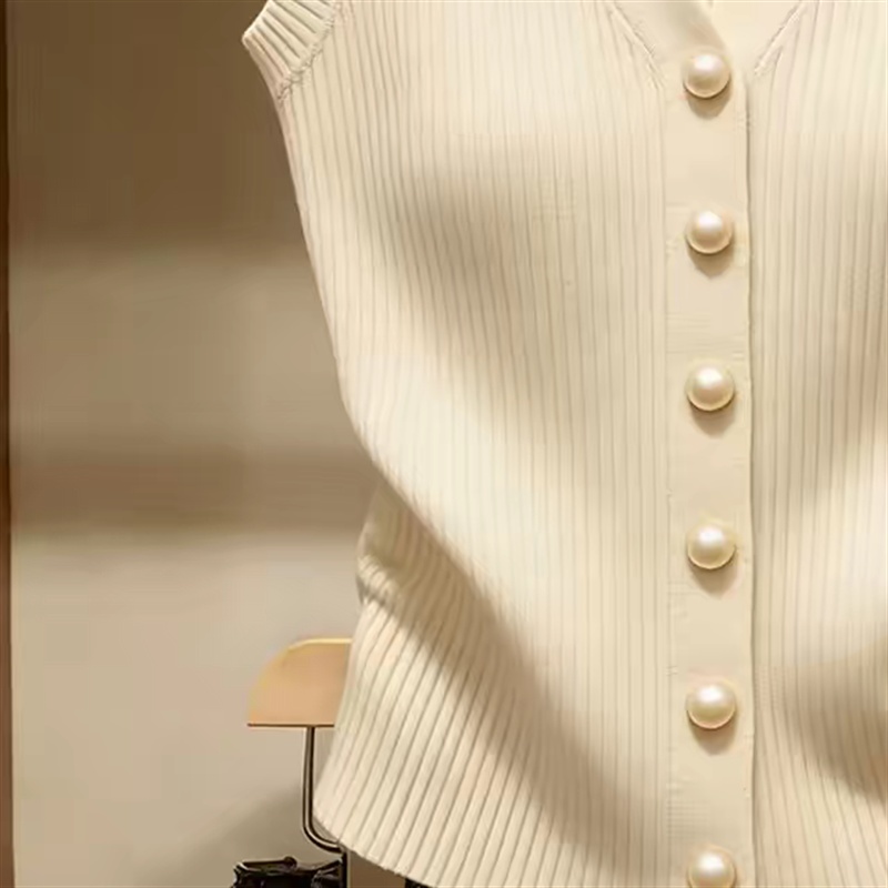 Sleeveless all-match tops single-breasted sweater for women