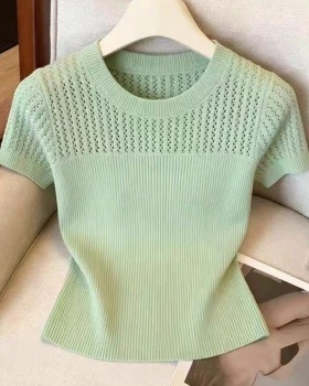 Breathable all-match tops summer hollow T-shirt for women