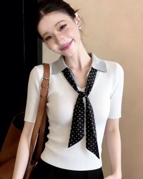 Lapel knitted tops slim shirts for women
