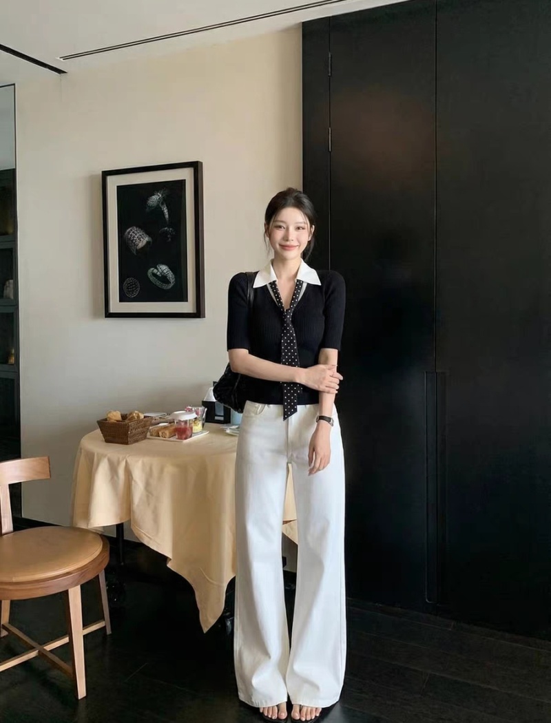 Lapel knitted tops slim shirts for women