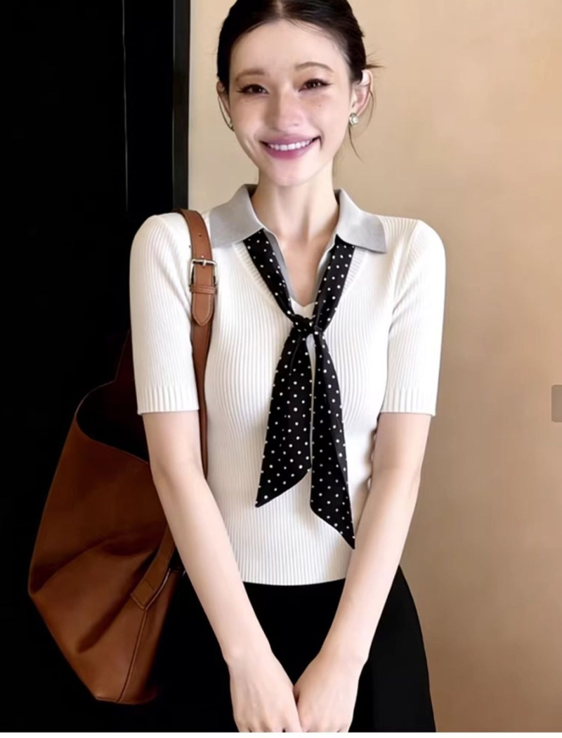 Lapel knitted tops slim shirts for women