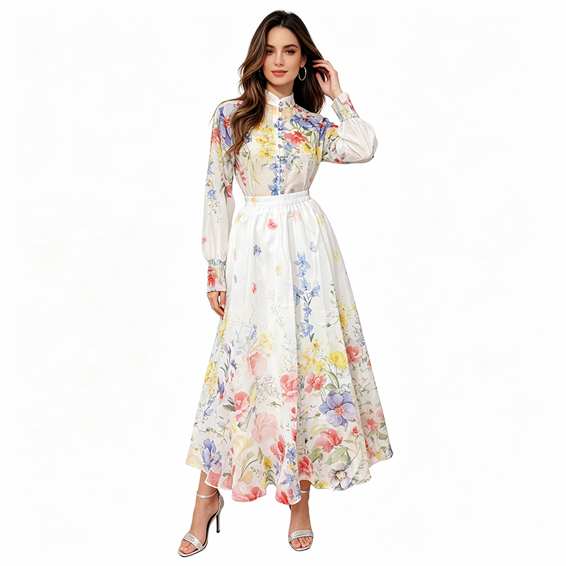 Beautiful sweet skirt high waist shirt 2pcs set