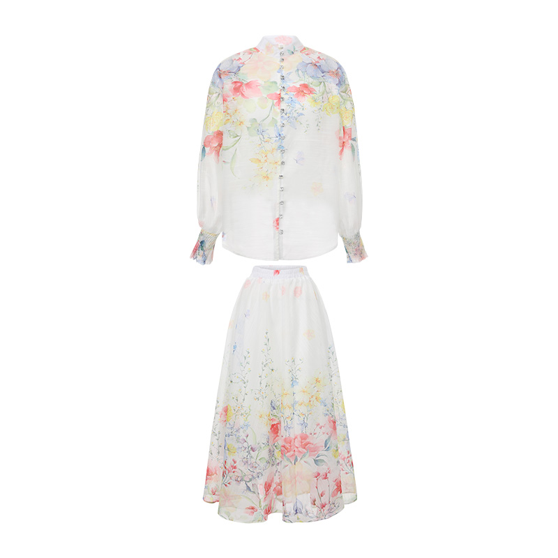 Beautiful sweet skirt high waist shirt 2pcs set