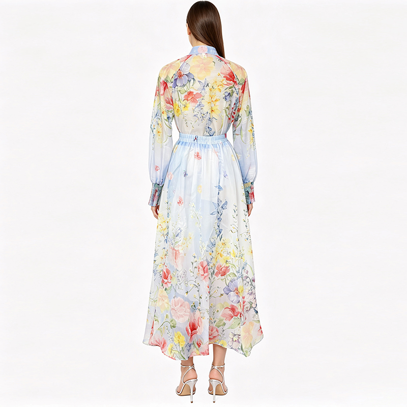 Lantern sleeve beautiful skirt high waist shirt 2pcs set