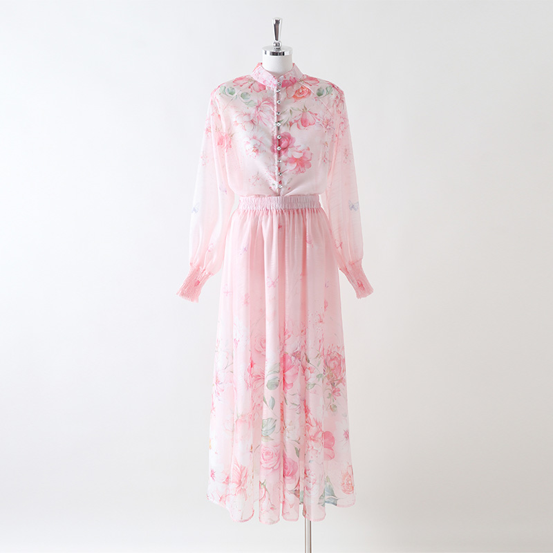 Beautiful high waist skirt spring and summer shirt 2pcs set