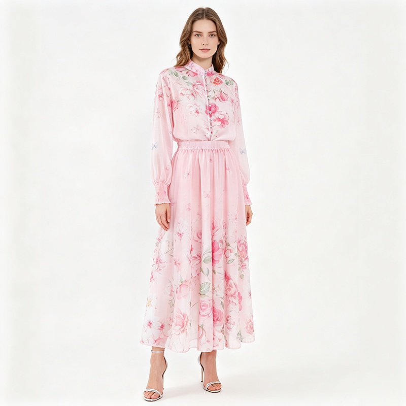 Beautiful high waist skirt spring and summer shirt 2pcs set