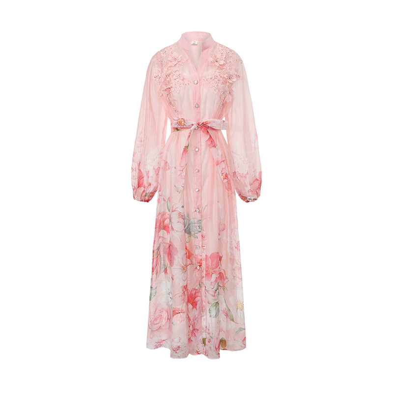 Stereoscopic beading spring and summer pinched waist dress