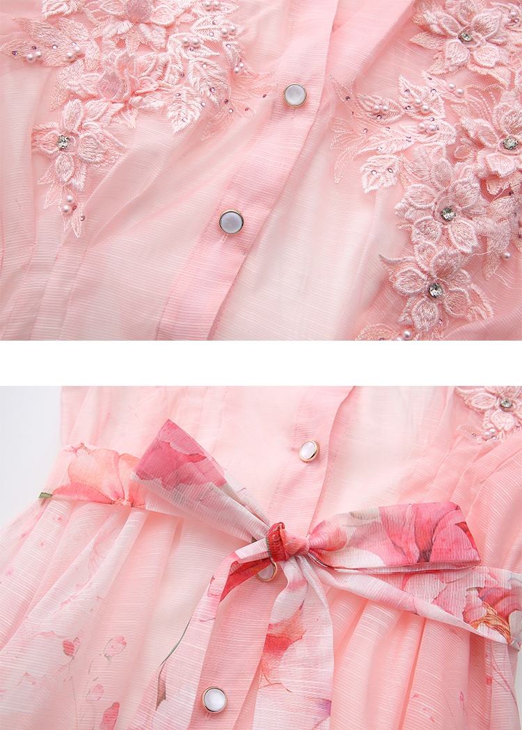 Stereoscopic beading spring and summer pinched waist dress