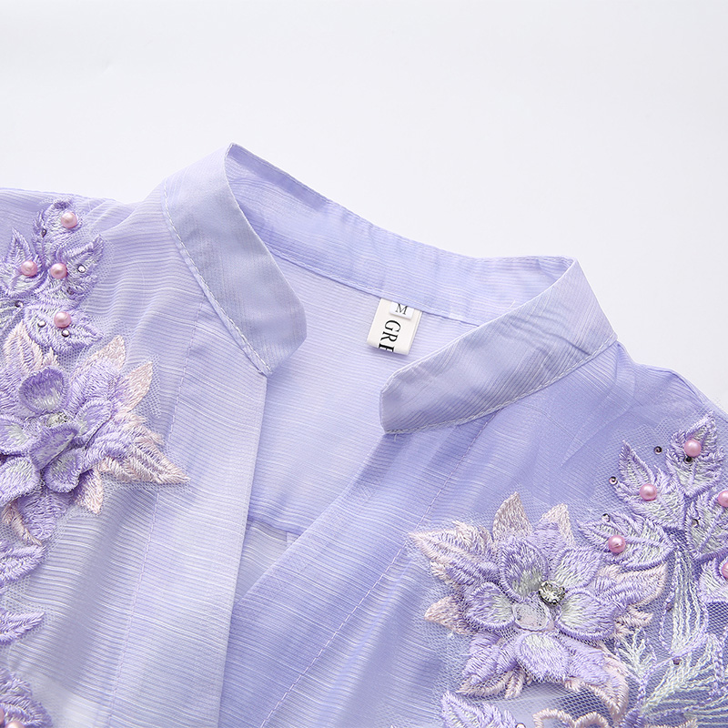 Pinched waist big skirt stereoscopic beading flowers dress