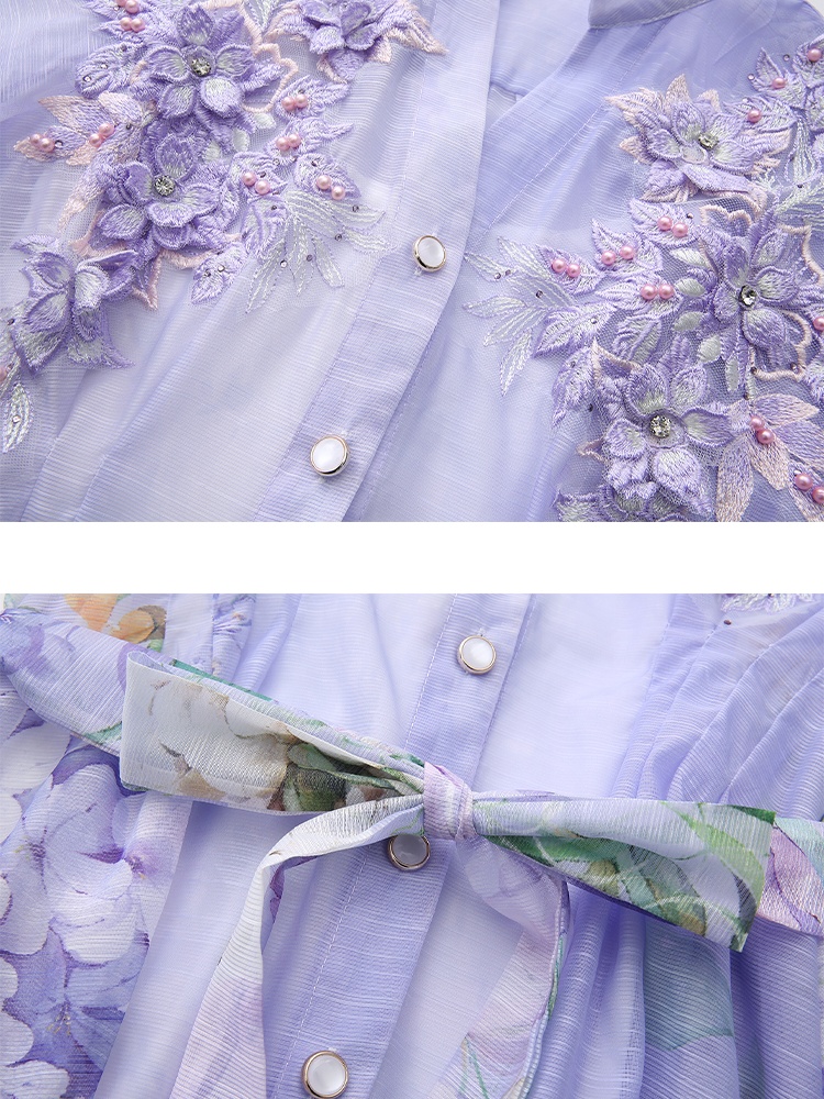 Pinched waist big skirt stereoscopic beading flowers dress