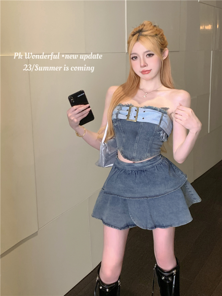Spicegirl tops short skirt 2pcs set for women