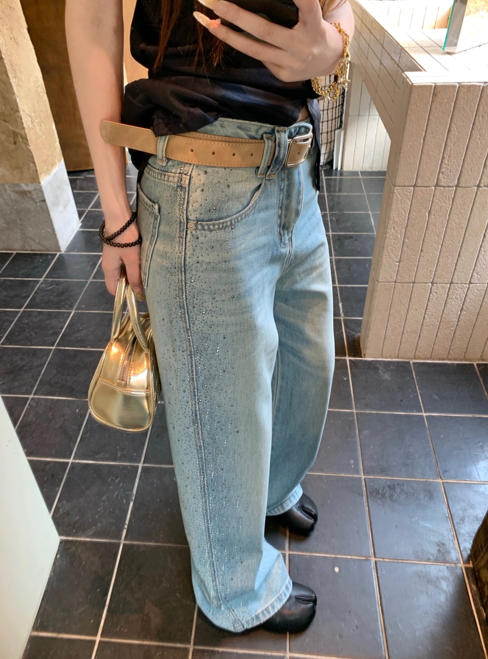 Loose light-blue long pants mopping jeans for women