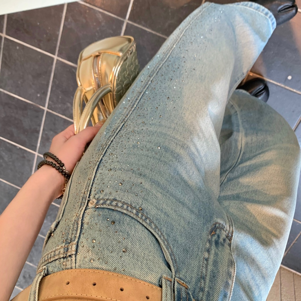 Loose light-blue long pants mopping jeans for women