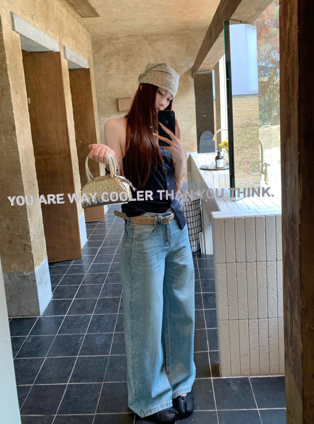 Loose light-blue long pants mopping jeans for women